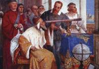 گالیله نخستین تلسکوپ خود را برای قانون‌گذاران ونیزی به نمایش می گذارد.