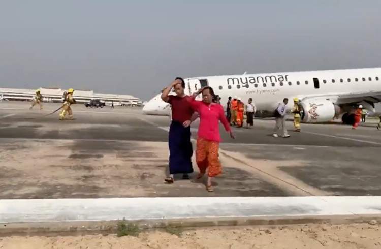 هواپیمای مسافربری در میانمار بدون باز شدن چرخ جلو فرود آمد