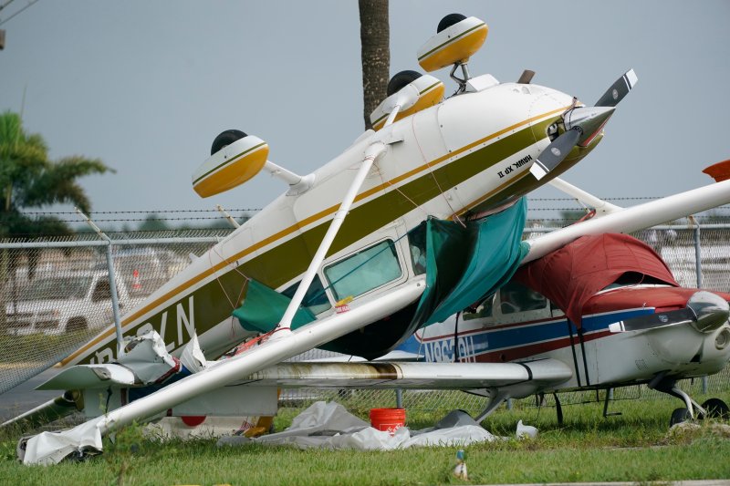 An airplane is overturned by a likely tornado
